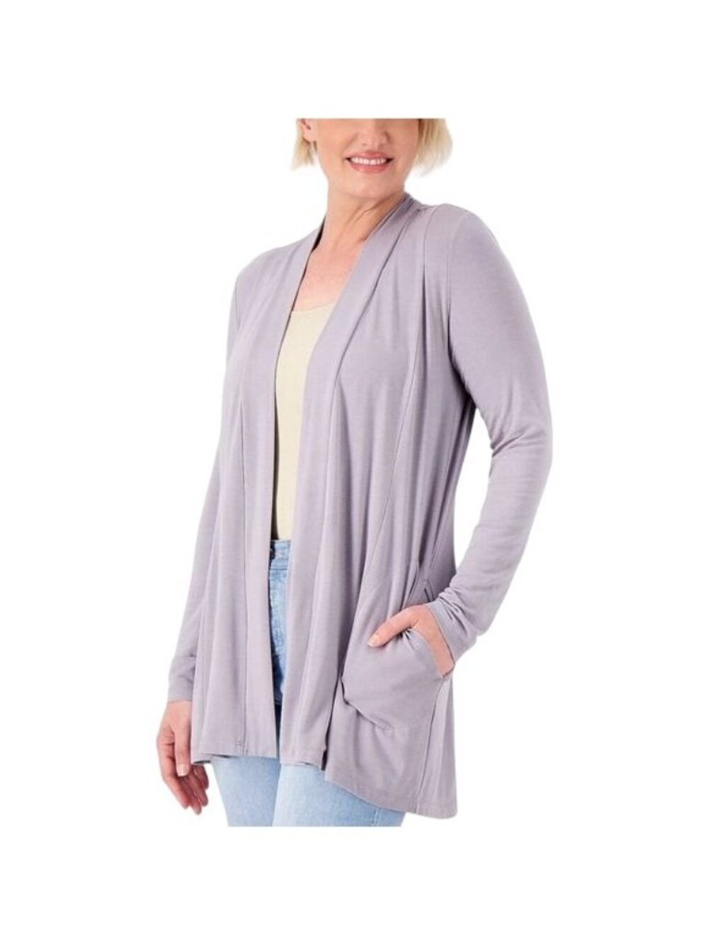 Susan Graver Cardigan XXS Lifestyle Regular Spa Knit Long Sleeve Gray Modal NEW
